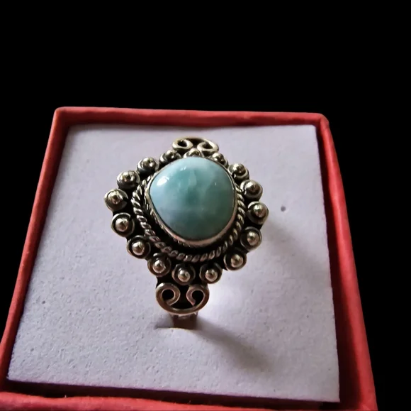 Natural Larimar & Sterling Silver Solitaire Ring Size 7 1/2 - Picture 4 of 10